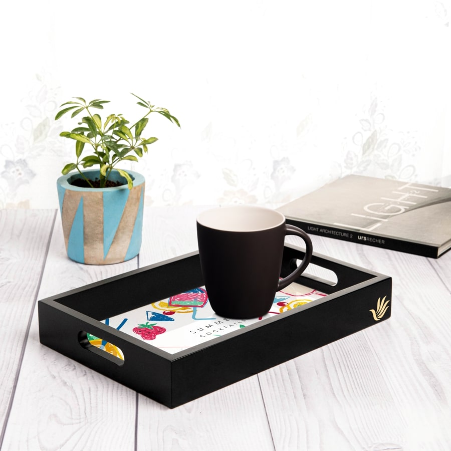 Summer Cocktails Serving Tray with Cutout Handles (Wood) 8" x 12"