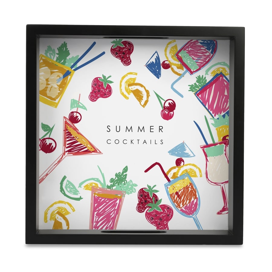 Summer Cocktails Serving Tray with Cutout Handles (Wood) 9" x 9"