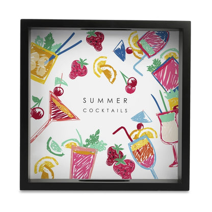 Summer Cocktails Serving Tray with Cutout Handles (Wood) 9" x 9"