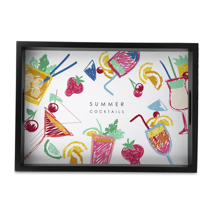 Summer Cocktails Serving Tray with Cutout Handles (Wood) 10" x 14"