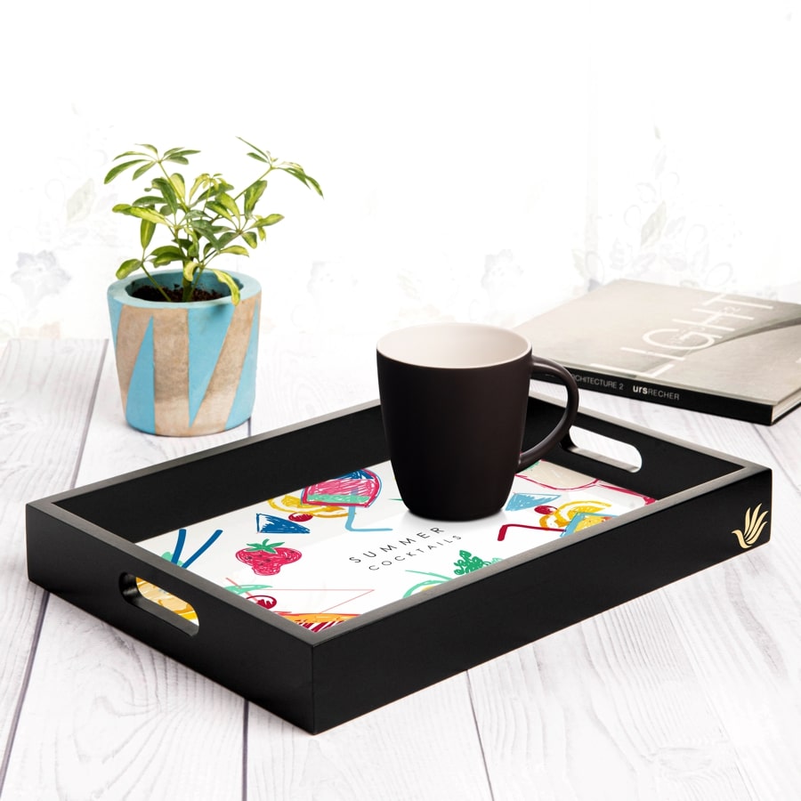 Summer Cocktails Serving Tray with Cutout Handles (Wood) 10" x 14"