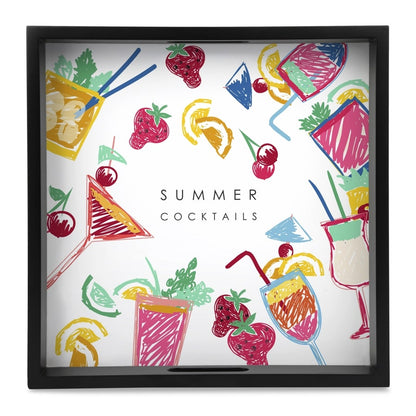 Summer Cocktails Serving Tray with Cutout Handles (Wood) 12" x 12"