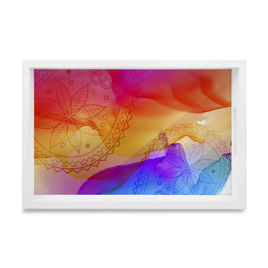 Multi Watercolour Serving Tray with Cutout Handles (Wood) 8" x 12"
