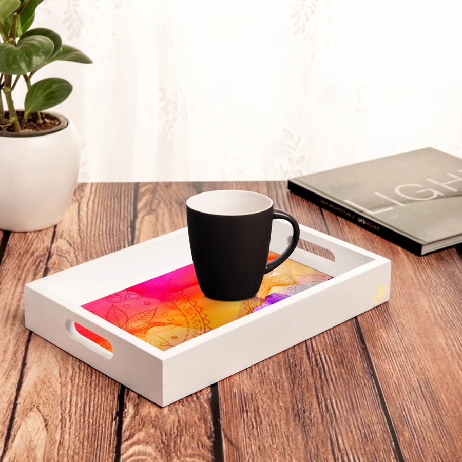 Multi Watercolour Serving Tray with Cutout Handles (Wood) 8" x 12"