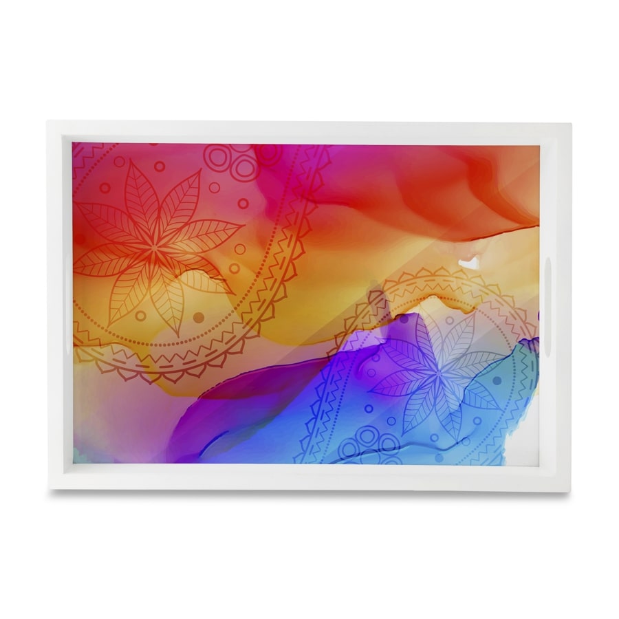 Multi Watercolour Serving Tray with Cutout Handles (Wood) 10" x 14"