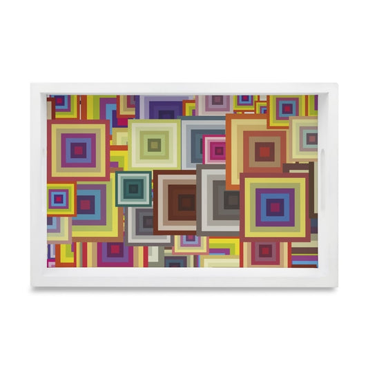 Colourful Squares Serving Tray with Cutout Handles (Wood) 8" x 12"
