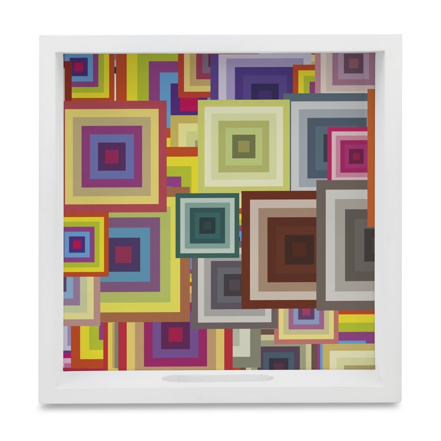 Colourful Squares Serving Tray with Cutout Handles (Wood) 9" x 9"