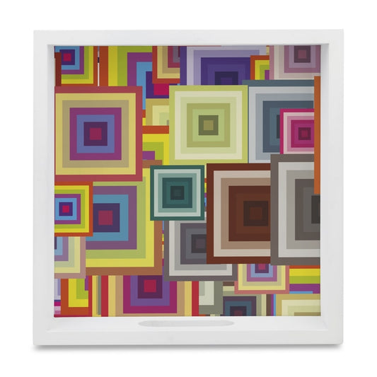 Colourful Squares Serving Tray with Cutout Handles (Wood) 9" x 9"