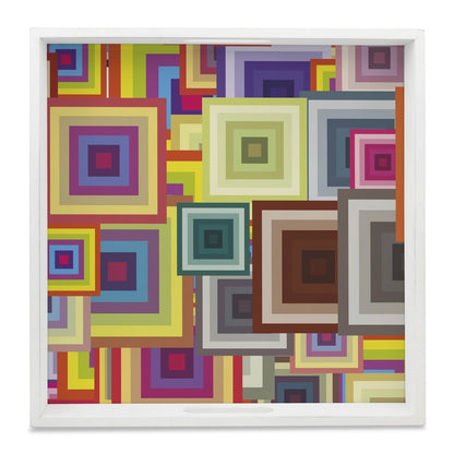 Colourful Squares Serving Tray with Cutout Handles (Wood) 12" x 12"