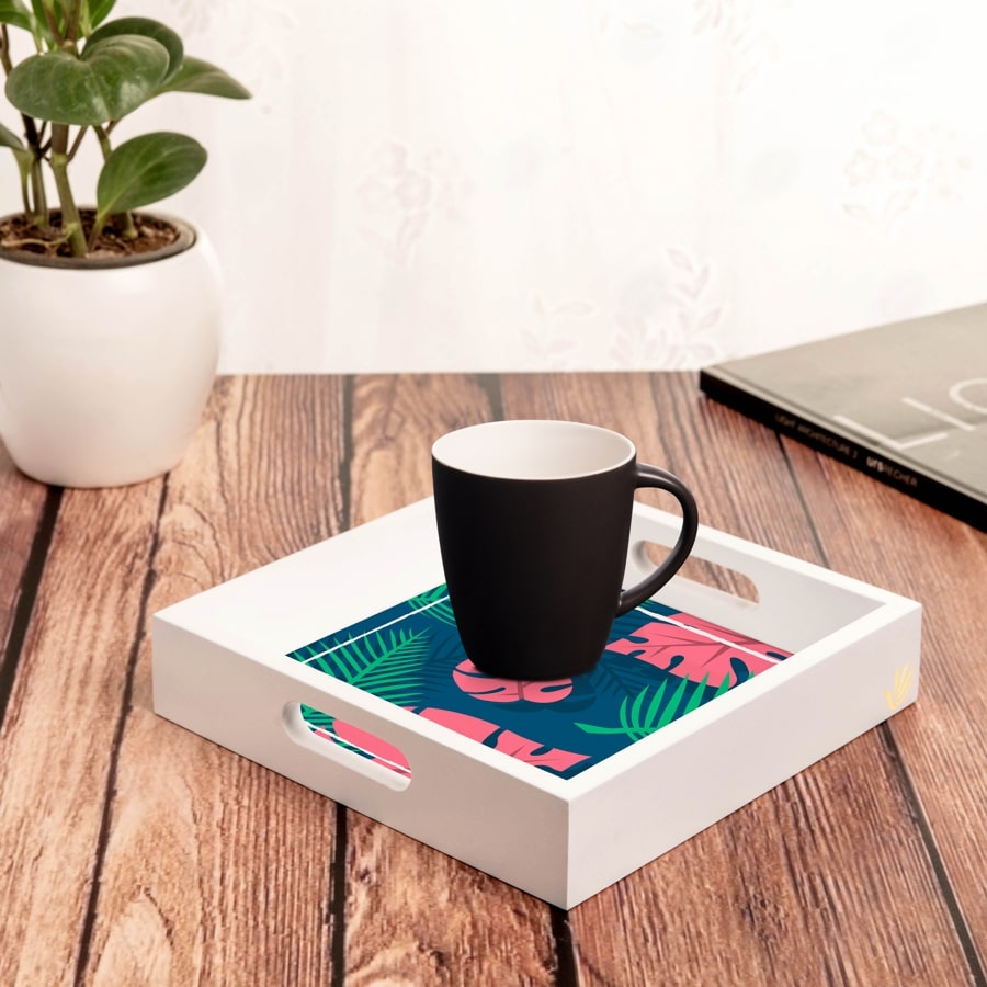 Palms Serving Tray with Cutout Handles (Wood) 9" x 9"