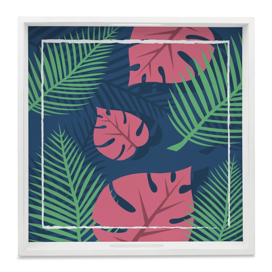 Palms Serving Tray with Cutout Handles (Wood) 12" x 12"
