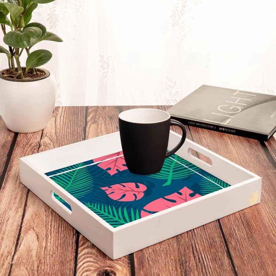 Palms Serving Tray with Cutout Handles (Wood) 12" x 12"
