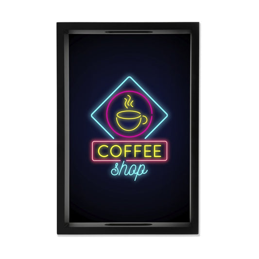 Neon Coffee Serving Tray with Cutout Handles (Wood) 8" x 12"