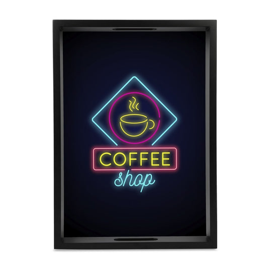 Neon Coffee Serving Tray with Cutout Handles (Wood) 10" x 14"