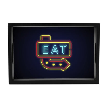 Neon Eat Serving Tray with Cutout Handles (Wood) 8" x 12"