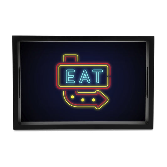 Neon Eat Serving Tray with Cutout Handles (Wood) 8" x 12"