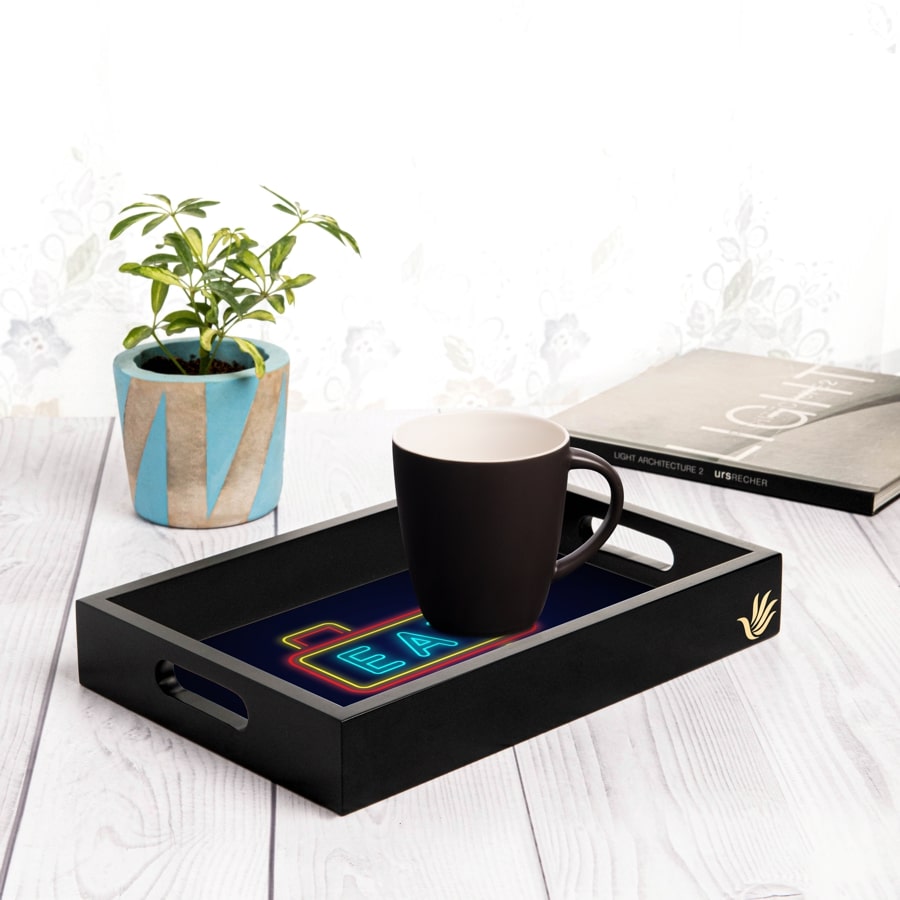 Neon Eat Serving Tray with Cutout Handles (Wood) 8" x 12"