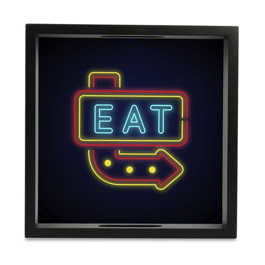 Neon Eat Serving Tray with Cutout Handles (Wood) 9" x 9"