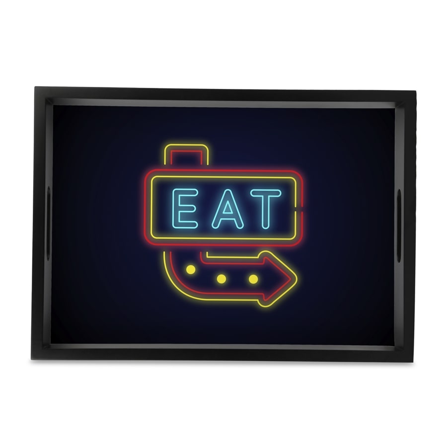 Neon Eat Serving Tray with Cutout Handles (Wood) 10" x 14"