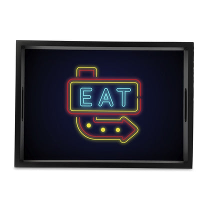 Neon Eat Serving Tray with Cutout Handles (Wood) 10" x 14"