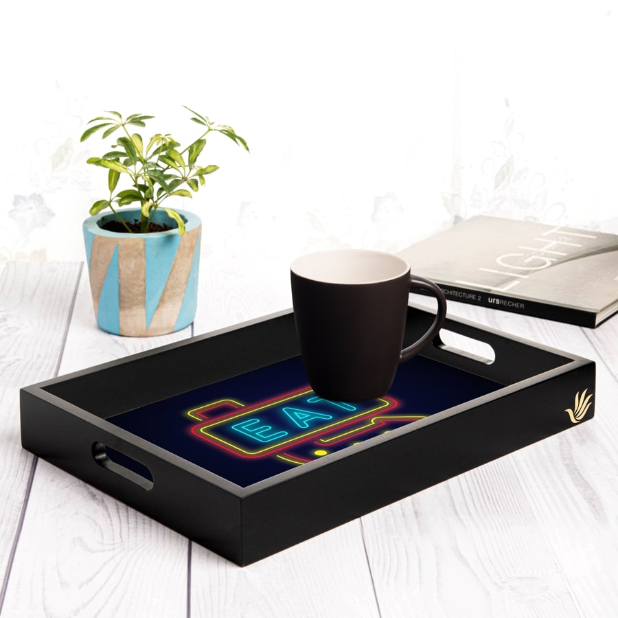 Neon Eat Serving Tray with Cutout Handles (Wood) 10" x 14"
