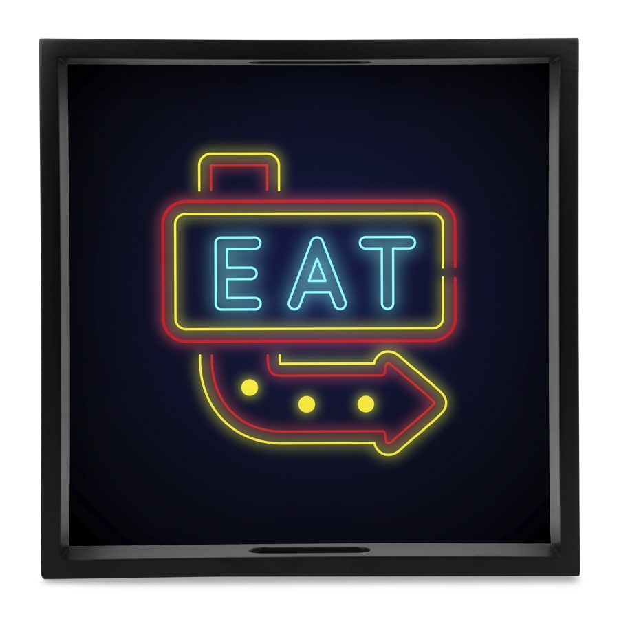 Neon Eat Serving Tray with Cutout Handles (Wood) 12" x 12"