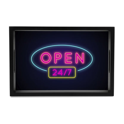 Neon Open 247 Serving Tray with Cutout Handles (Wood) 8" x 12"