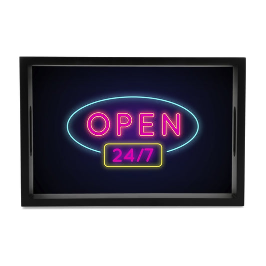 Neon Open 247 Serving Tray with Cutout Handles (Wood) 8" x 12"