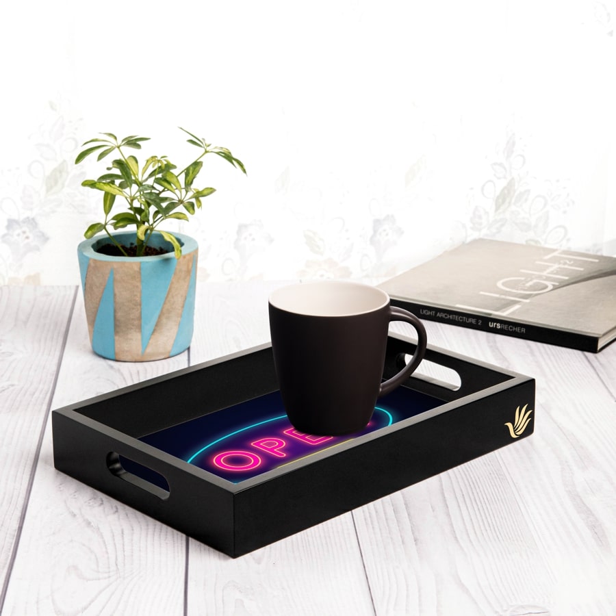 Neon Open 247 Serving Tray with Cutout Handles (Wood) 8" x 12"