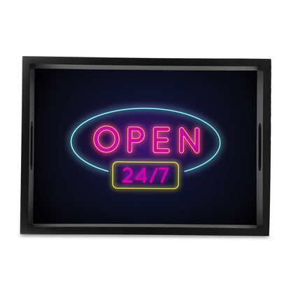 Neon Open 247 Serving Tray with Cutout Handles (Wood) 10" x 14"