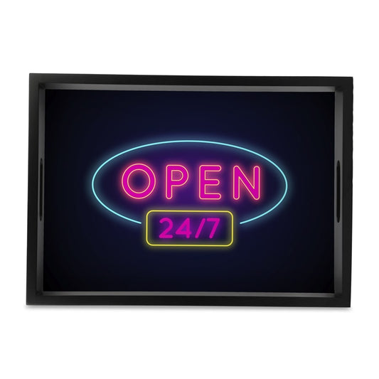 Neon Open 247 Serving Tray with Cutout Handles (Wood) 10" x 14"