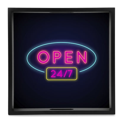 Neon Open 247 Serving Tray with Cutout Handles (Wood) 12" x 12"