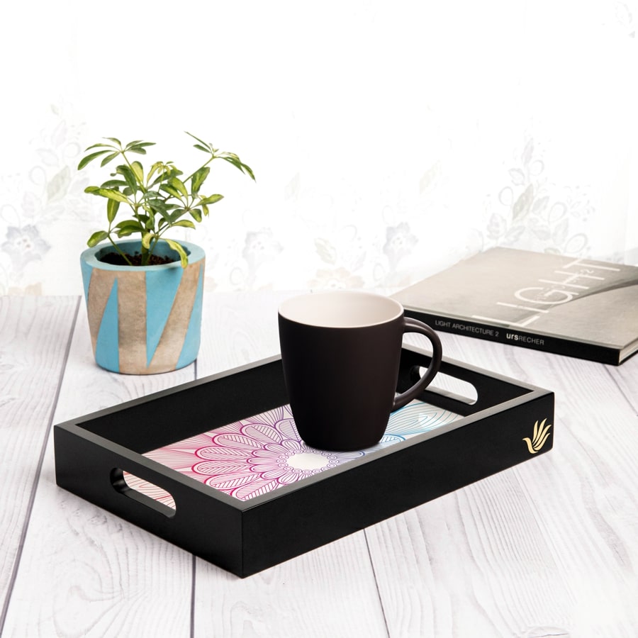 Boho Center Serving Tray with Cutout Handles (Wood) 8" x 12"