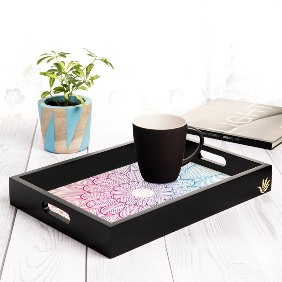 Boho Center Serving Tray with Cutout Handles (Wood) 10" x 14"