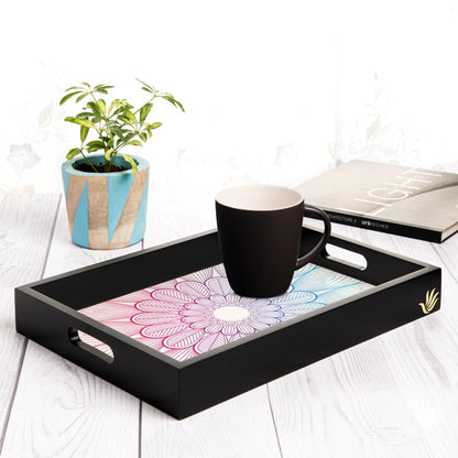 Boho Center Serving Tray with Cutout Handles (Wood) 10" x 14"