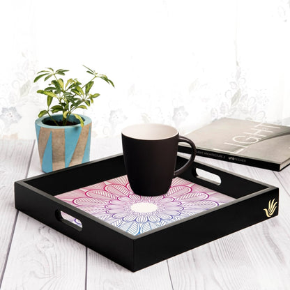 Boho Center Serving Tray with Cutout Handles (Wood) 12" x 12"