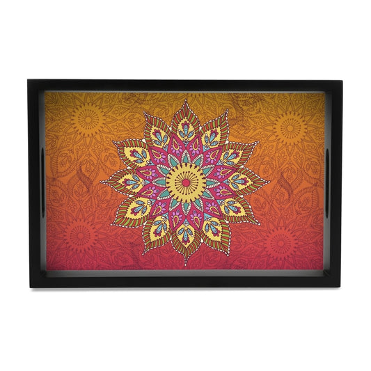 Orange Mandala Serving Tray with Cutout Handles (Wood) 8" x 12"