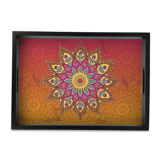 Orange Mandala Serving Tray with Cutout Handles (Wood) 10" x 14"