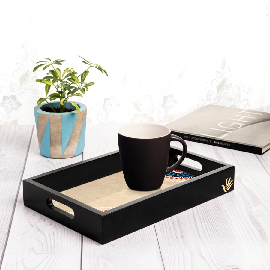 Mandala Vintage Serving Tray with Cutout Handles (Wood) 8" x 12"