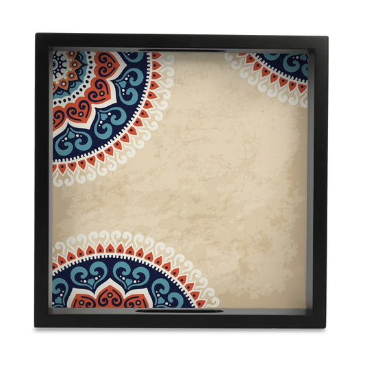 Mandala Vintage Serving Tray with Cutout Handles (Wood) 9" x 9"