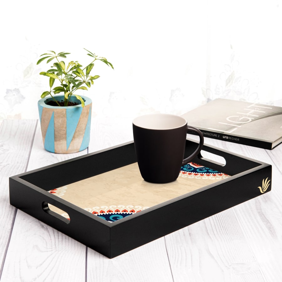 Mandala Vintage Serving Tray with Cutout Handles (Wood) 10" x 14"
