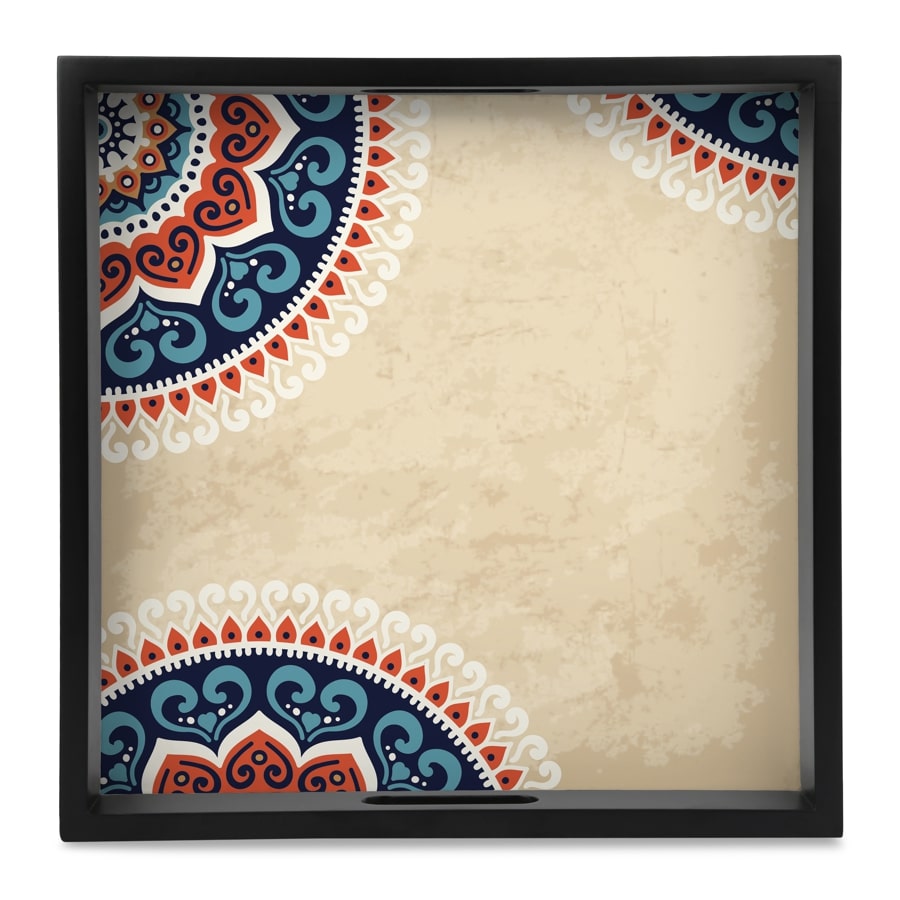 Mandala Vintage Serving Tray with Cutout Handles (Wood) 12" x 12"