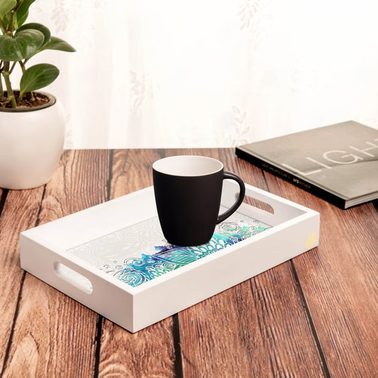 Abstract Flowers Serving Tray with Cutout Handles (Wood) 8" x 12"