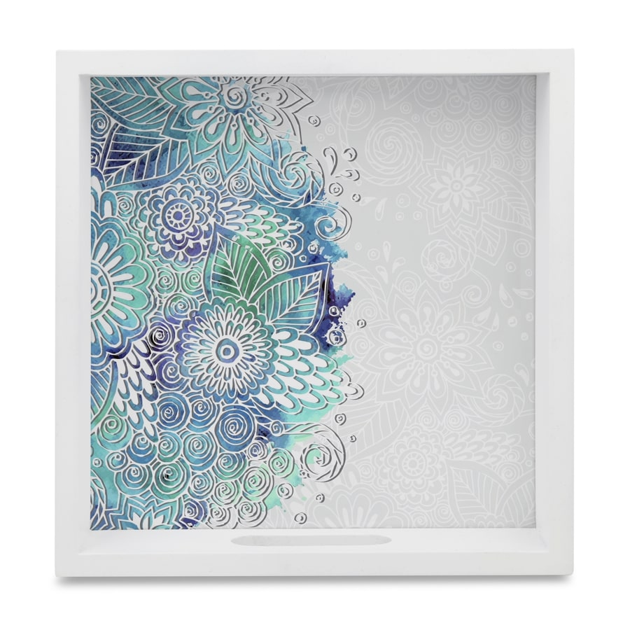 Abstract Flowers Serving Tray with Cutout Handles (Wood) 9" x 9"