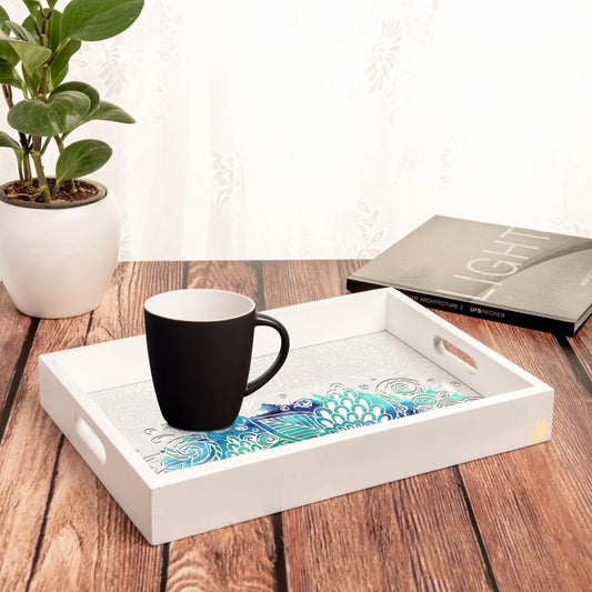 Abstract Flowers Serving Tray with Cutout Handles (Wood) 10" x 14"