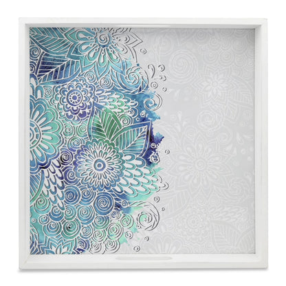 Abstract Flowers Serving Tray with Cutout Handles (Wood) 12" x 12"