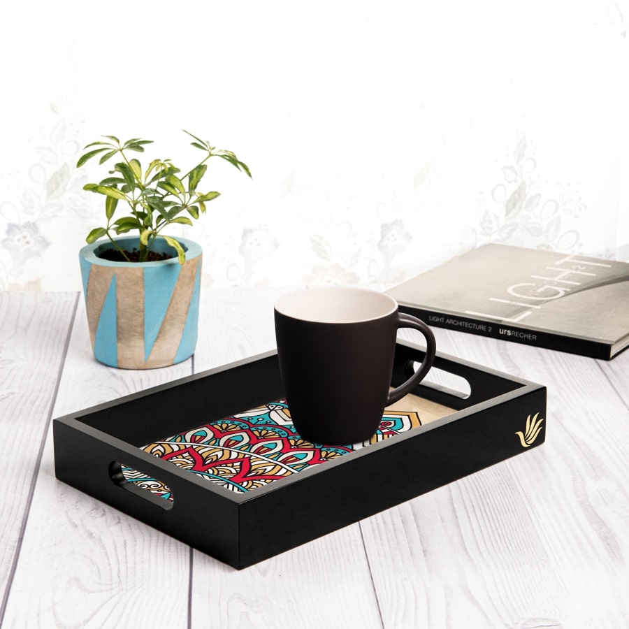 Mandala Vintage 2 Serving Tray with Cutout Handles (Wood) 8" x 12"