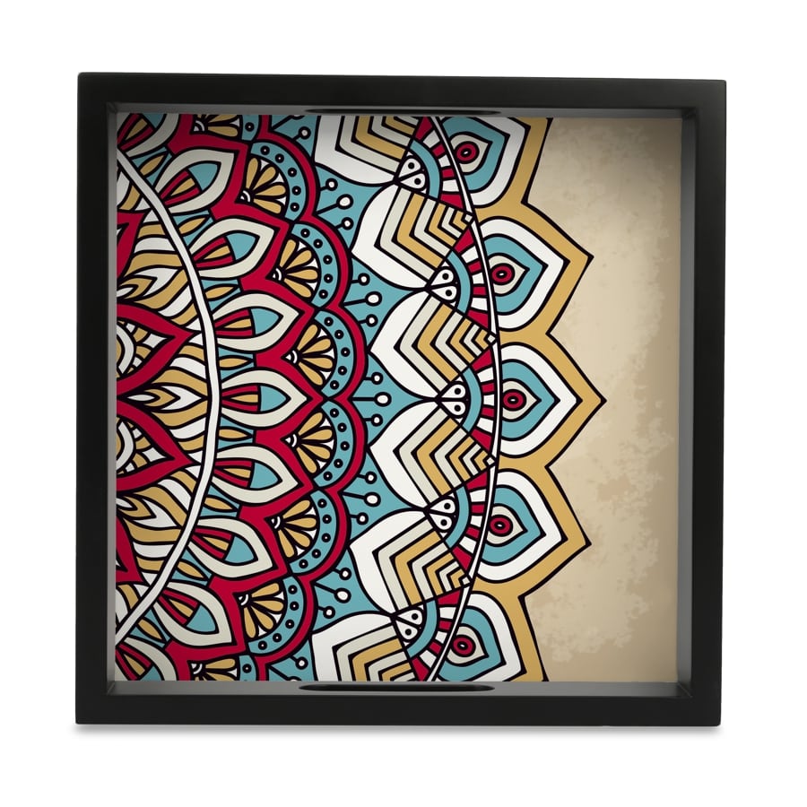 Mandala Vintage 2 Serving Tray with Cutout Handles (Wood) 9" x 9"