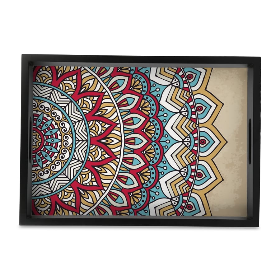 Mandala Vintage 2 Serving Tray with Cutout Handles (Wood) 10" x 14"