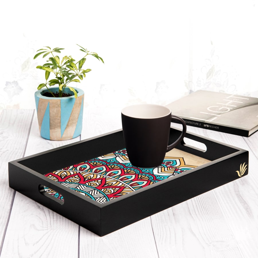 Mandala Vintage 2 Serving Tray with Cutout Handles (Wood) 10" x 14"